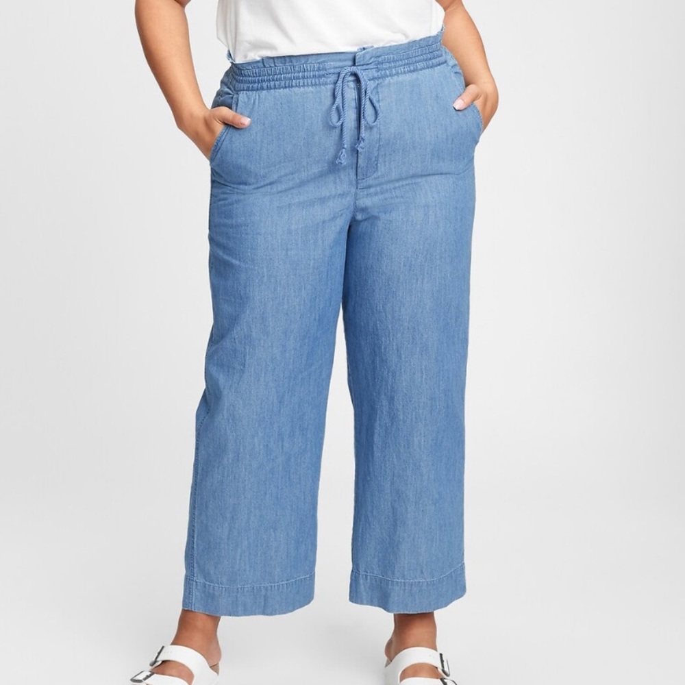 Gap High Rise Chambray Trousers Blue 16 Tall
